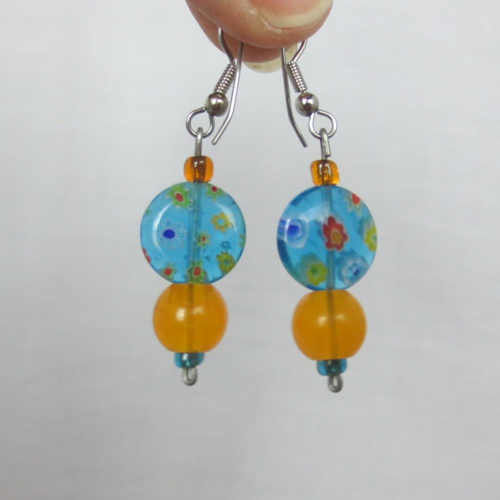 New Blue & Orange Hand Crafted Dangle Earrings
